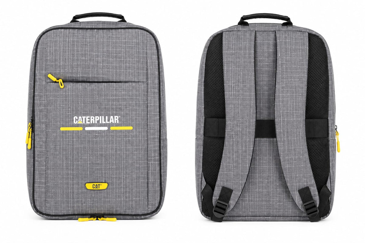 Caterpillar CAT Grey Check Laptop Backpack - Yellow Zip