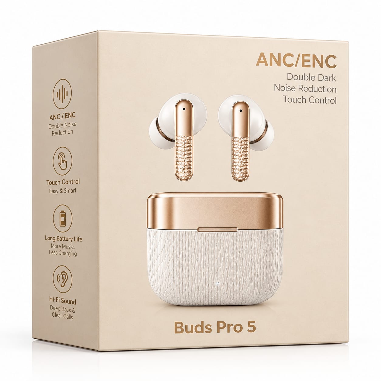 Buds Pro 5 ANC ENC Wireless Earbuds - Golden White