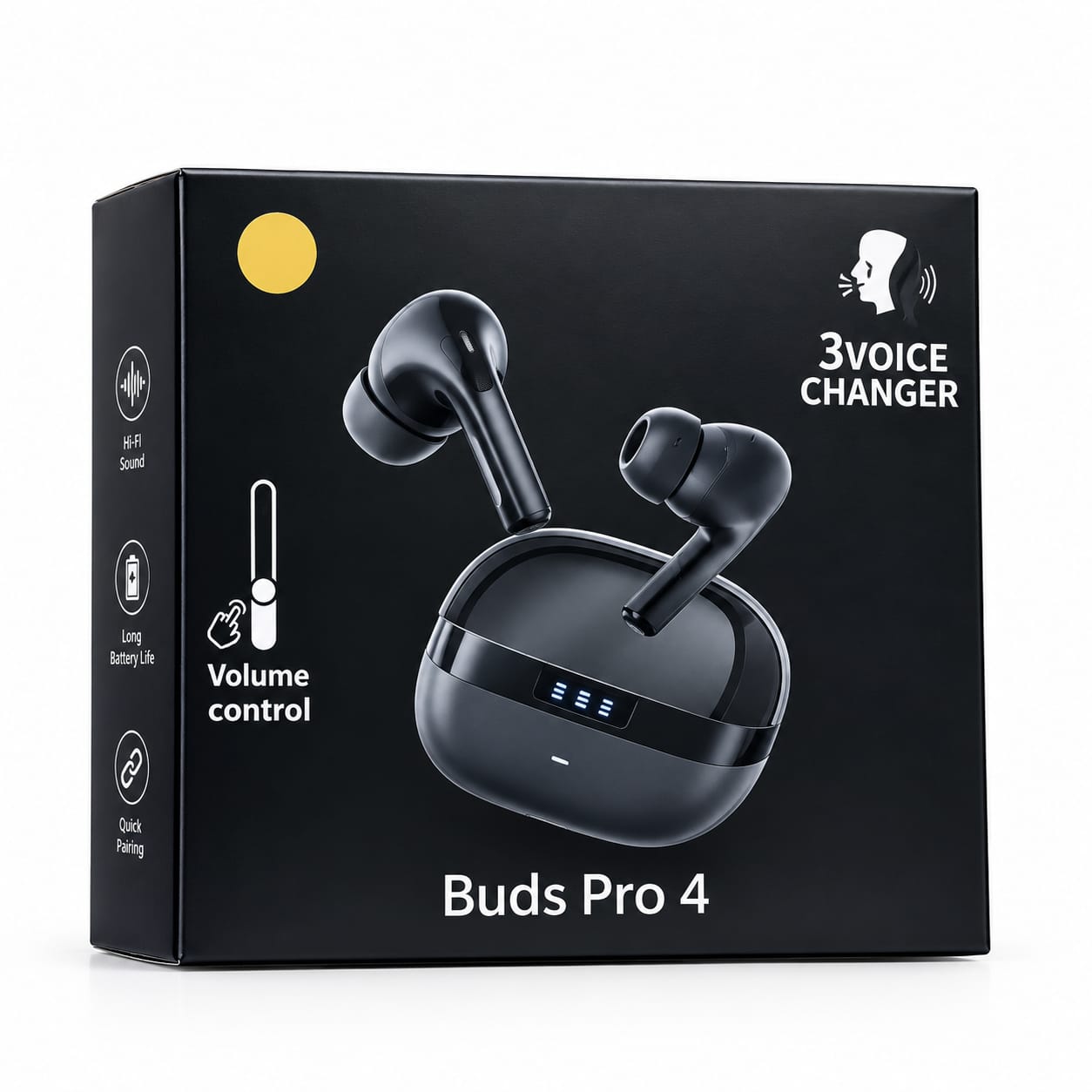 Buds Pro 4 Wireless Earbuds Black | 3 Voice Changer + Volume Control