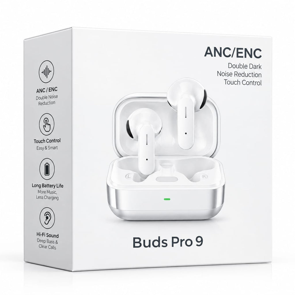 Buds Pro 9 ANC ENC Wireless Earbuds - White | HiFi Sound