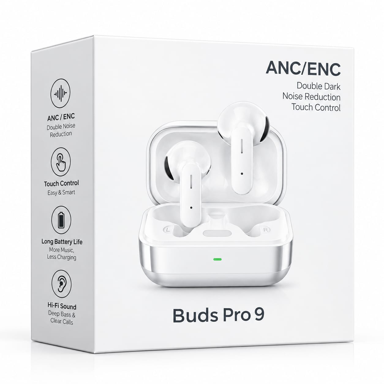 Buds Pro 9 ANC ENC Wireless Earbuds - White | HiFi Sound